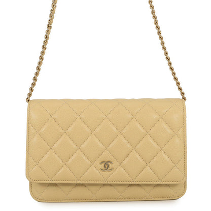 CHANEL Matelasse Classic Chain Wallet YellowBeigeAP0250 Caviar Leather