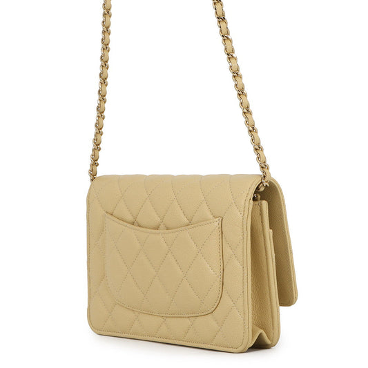 CHANEL Matelasse Classic Chain Wallet YellowBeigeAP0250 Caviar Leather