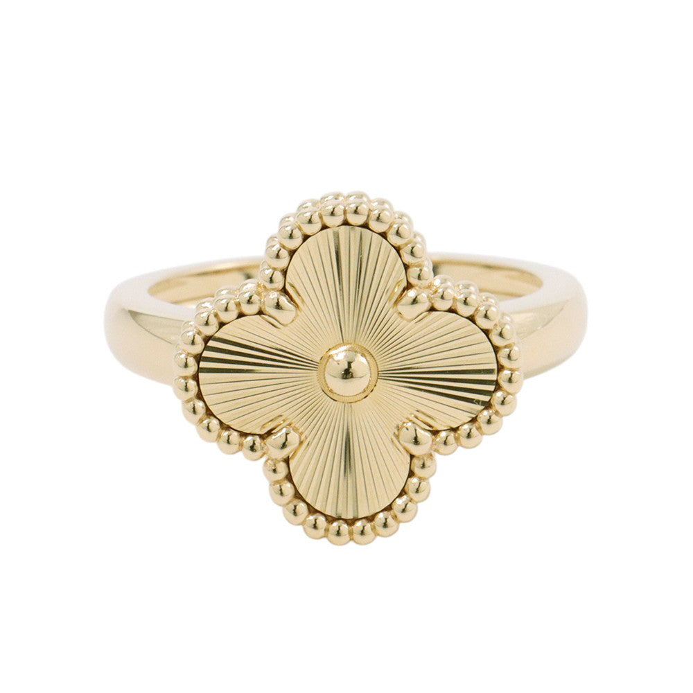 Van Cleef & Arpels Vintage Alhambra Guilloché Ring Size 54/#14VCARP6I300/VCARP6I354 18K Yellow Gold