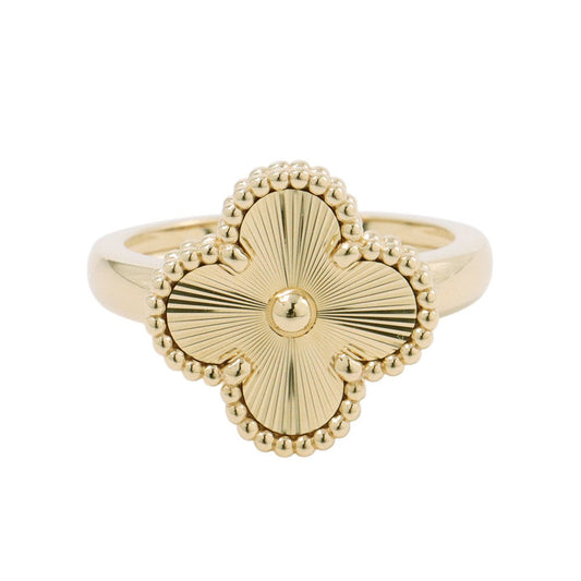 Van Cleef & Arpels Vintage Alhambra Guilloché Ring Size 54/#14VCARP6I300/VCARP6I354 18K Yellow Gold