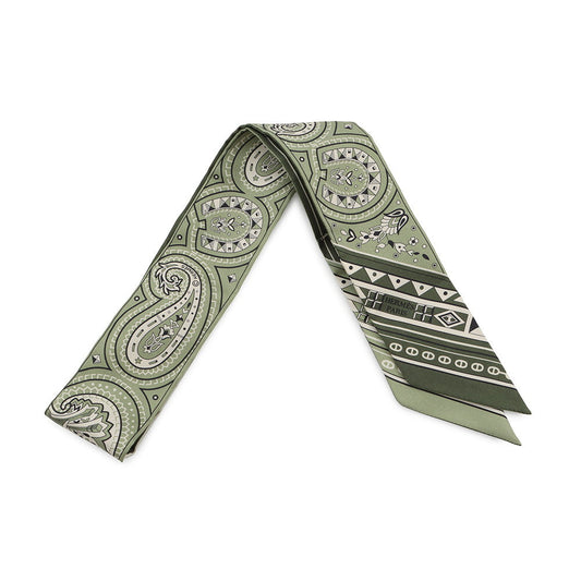 HERMES Twilly 《Cheval de Coeur Bandana》 Roden/Khaki/CreamH064259S 01 Silk100%
