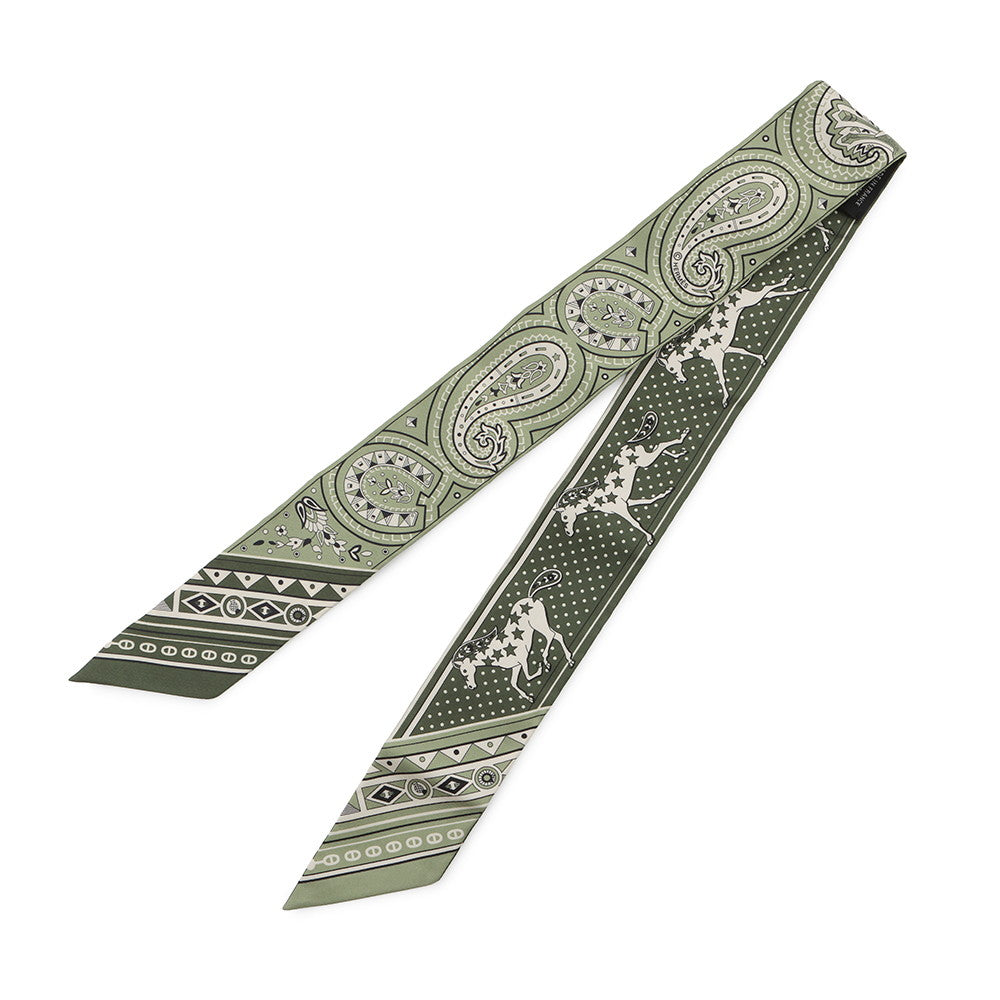 HERMES Twilly 《Cheval de Coeur Bandana》 Roden/Khaki/CreamH064259S 01 Silk100%