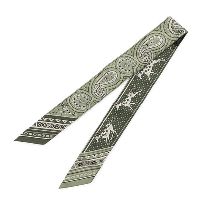 HERMES Twilly 《Cheval de Coeur Bandana》 Roden/Khaki/CreamH064259S 01 Silk100%