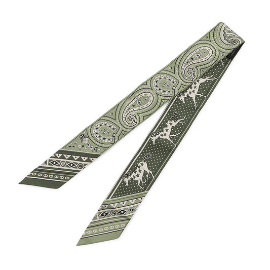 HERMES Twilly 《Cheval de Coeur Bandana》 Roden/Khaki/CreamH064259S 01 Silk100%