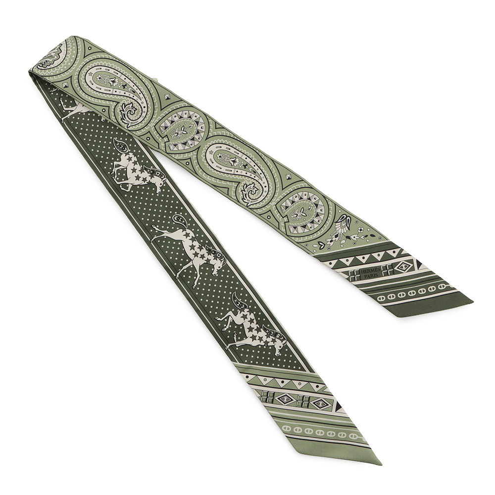 HERMES Twilly 《Cheval de Coeur Bandana》 Roden/Khaki/CreamH064259S 01 Silk100%