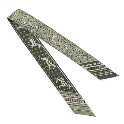 HERMES Twilly 《Cheval de Coeur Bandana》 Roden/Khaki/CreamH064259S 01 Silk100%