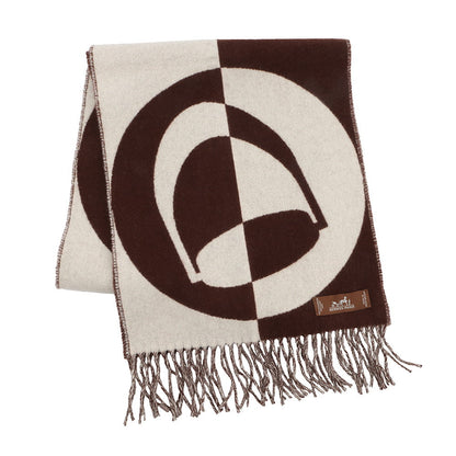 HERMES Scarf Casaque Bag Charm Brown/Beige Cashmere100%