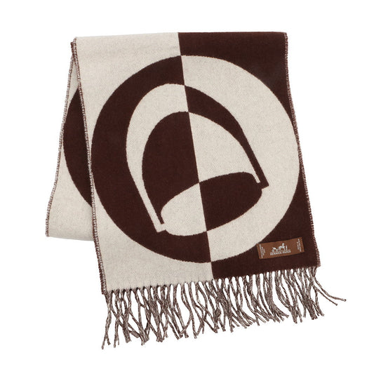 HERMES Scarf Casaque Bag Charm Brown/Beige Cashmere100%