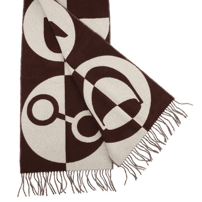 HERMES Scarf Casaque Bag Charm Brown/Beige Cashmere100%
