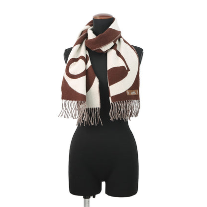 HERMES Scarf Casaque Bag Charm Brown/Beige Cashmere100%