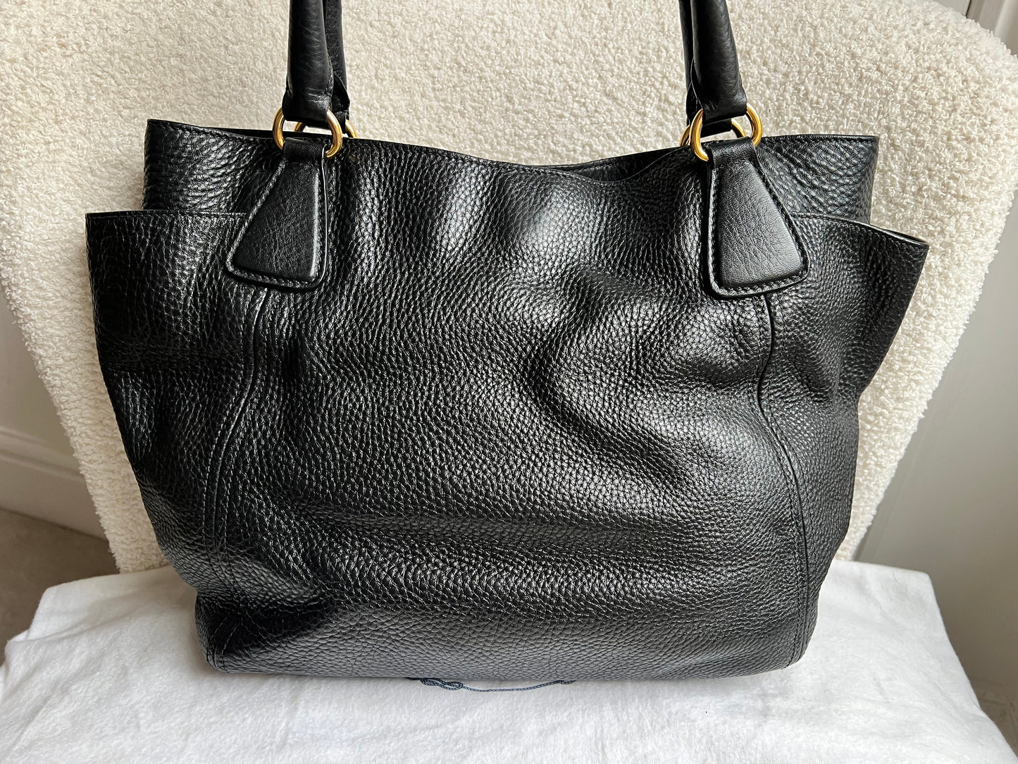 Prada Black Vitello Daino Side Pocket Tote