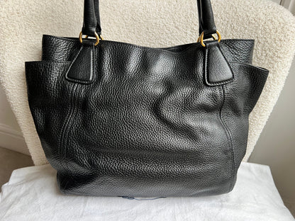 Prada Black Vitello Daino Side Pocket Tote