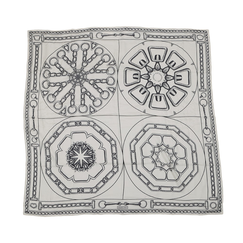 HERMES Giant Square "Kaleidoscope Effect" Size 140 Black/White Cashmere70% Silk30%
