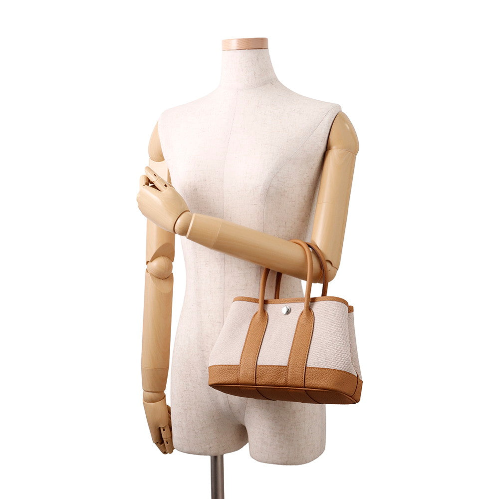 HERMES Neo Garden Ecru/Biscuit Toile H Negonda Leather Size 23
