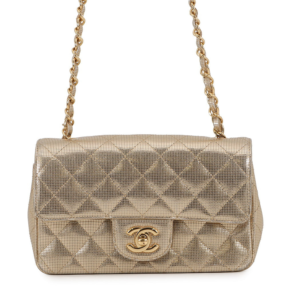 CHANEL Mini Matelasse Single Chain Bag MetalicGoldA69900 Leather Size 20