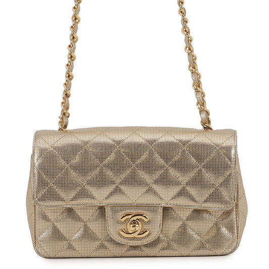 CHANEL Mini Matelasse Single Chain Bag MetalicGoldA69900 Leather Size 20