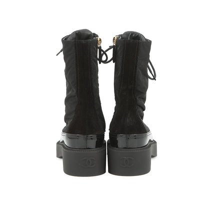 CHANEL CC Logo Lace-Up Boots BlackG38086 Nylon Patent Leather Size 36C