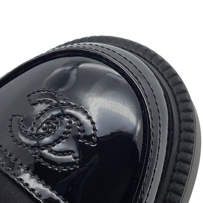 CHANEL CC Logo Lace-Up Boots BlackG38086 Nylon Patent Leather Size 36C
