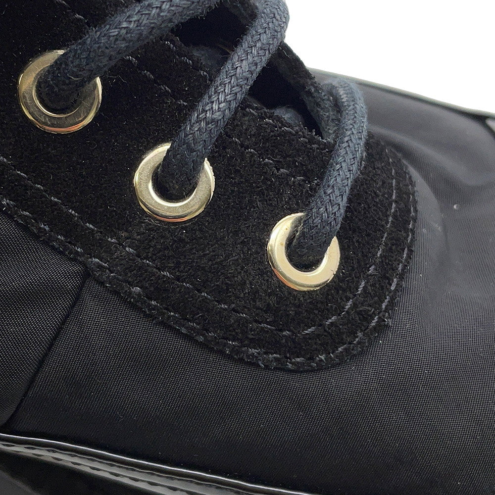 CHANEL CC Logo Lace-Up Boots BlackG38086 Nylon Patent Leather Size 36C