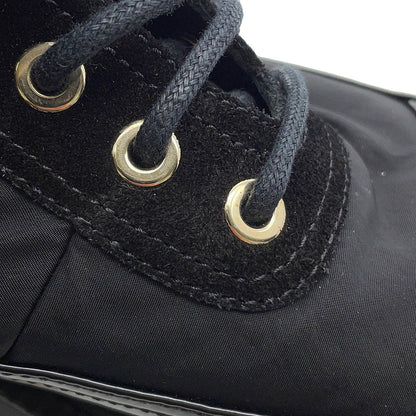 CHANEL CC Logo Lace-Up Boots BlackG38086 Nylon Patent Leather Size 36C