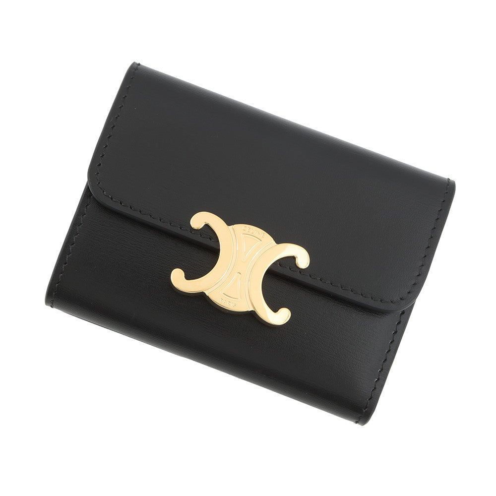 CELINE Triomphe Compact Wallet with Coin Compartment Black10I653DPV.38NO Shiny Calf Leather