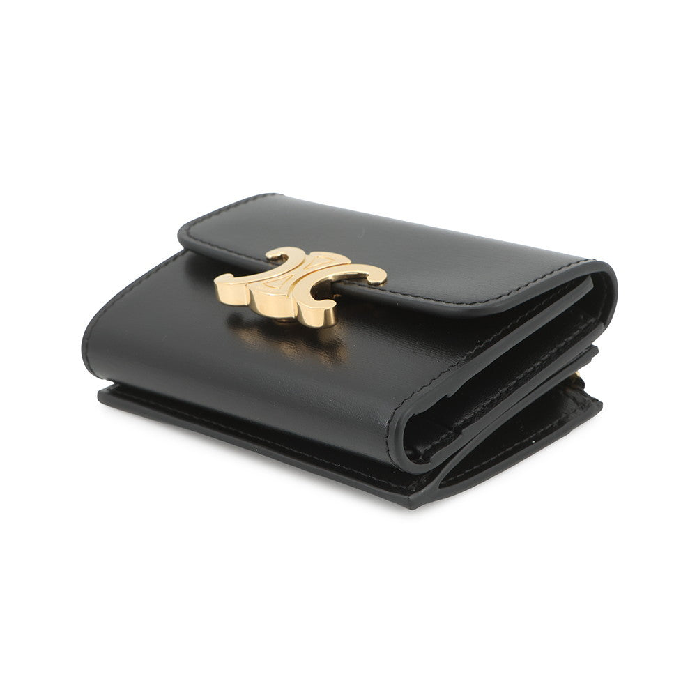CELINE Triomphe Compact Wallet with Coin Compartment Black10I653DPV.38NO Shiny Calf Leather