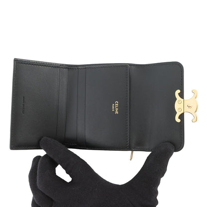 CELINE Triomphe Compact Wallet with Coin Compartment Black10I653DPV.38NO Shiny Calf Leather
