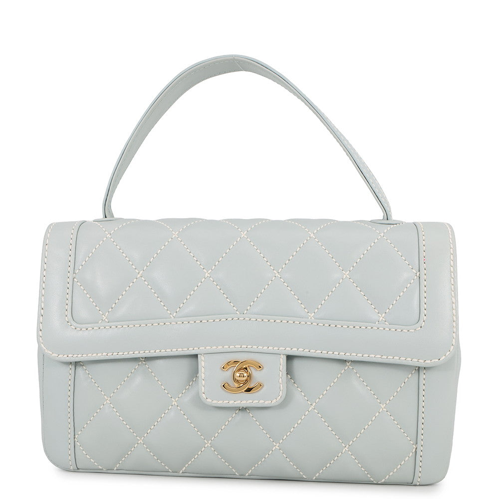 CHANEL Wild Stitch Matelasse Handbag Light Blue Lambskin