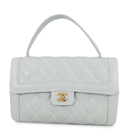 CHANEL Wild Stitch Matelasse Handbag Light Blue Lambskin