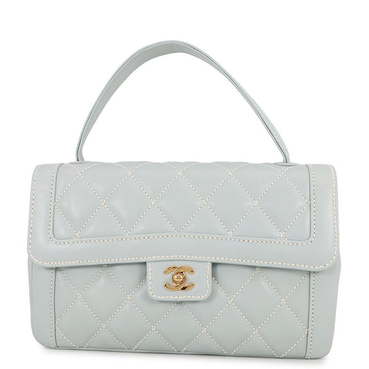 CHANEL Wild Stitch Matelasse Handbag Light Blue Lambskin