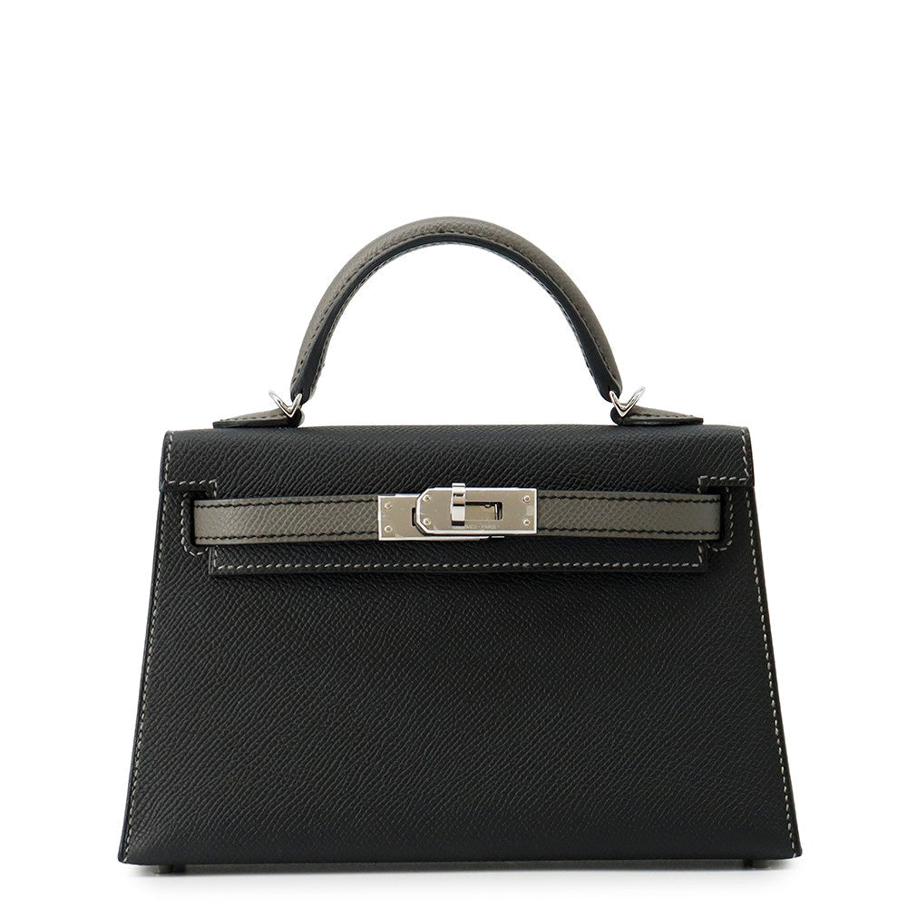 HERMES Mini Kelly 2 SPO Black/Gris Meyer Epsom