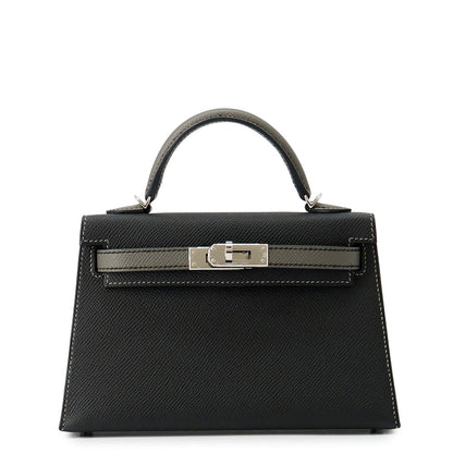 HERMES Mini Kelly 2 SPO Black/Gris Meyer Epsom