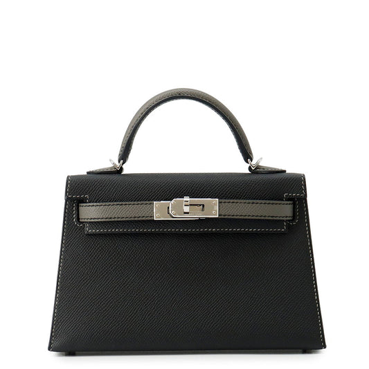 HERMES Mini Kelly 2 SPO Black/Gris Meyer Epsom