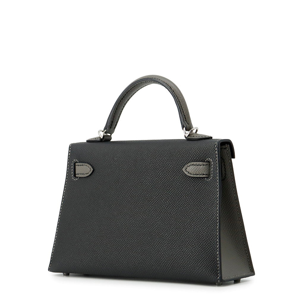 HERMES Mini Kelly 2 SPO Black/Gris Meyer Epsom