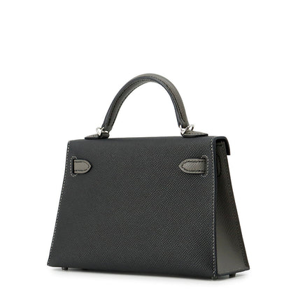 HERMES Mini Kelly 2 SPO Black/Gris Meyer Epsom