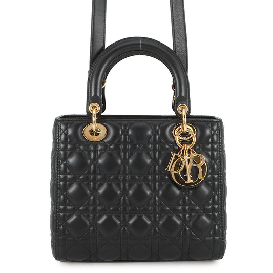 Dior Cannage Lady Dior 2WAY Handbag BlackCAL44550 Lambskin Size Medium