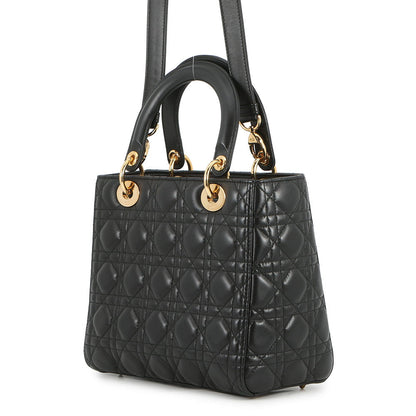 Dior Cannage Lady Dior 2WAY Handbag BlackCAL44550 Lambskin Size Medium