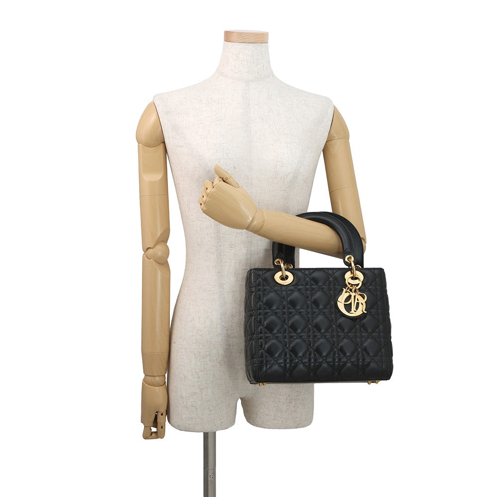 Dior Cannage Lady Dior 2WAY Handbag BlackCAL44550 Lambskin Size Medium