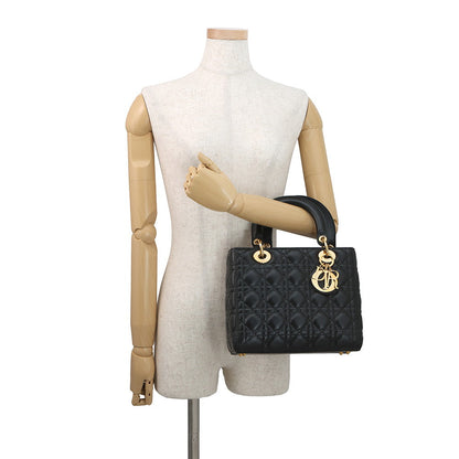 Dior Cannage Lady Dior 2WAY Handbag BlackCAL44550 Lambskin Size Medium