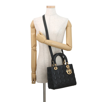 Dior Cannage Lady Dior 2WAY Handbag BlackCAL44550 Lambskin Size Medium