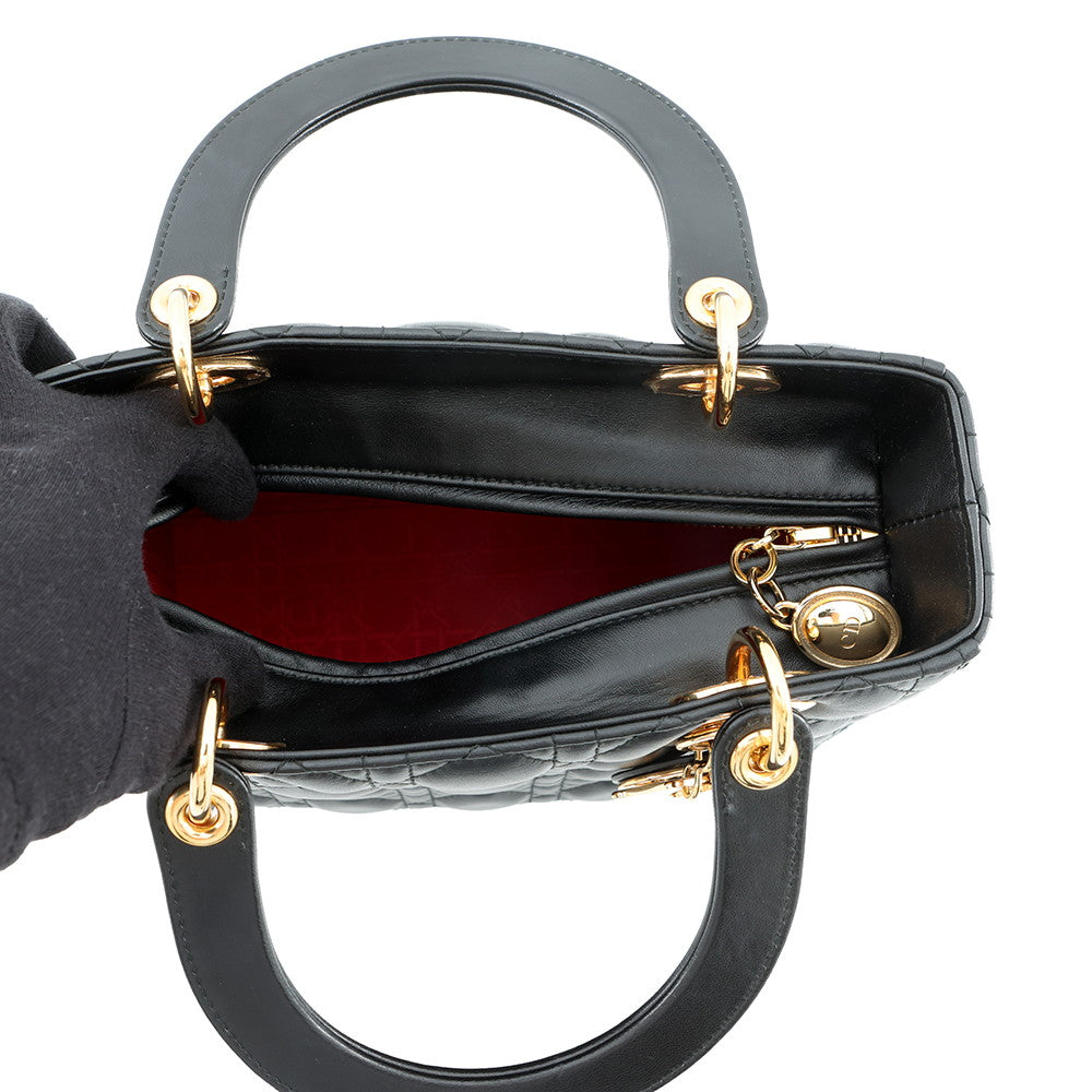 Dior Cannage Lady Dior 2WAY Handbag BlackCAL44550 Lambskin Size Medium