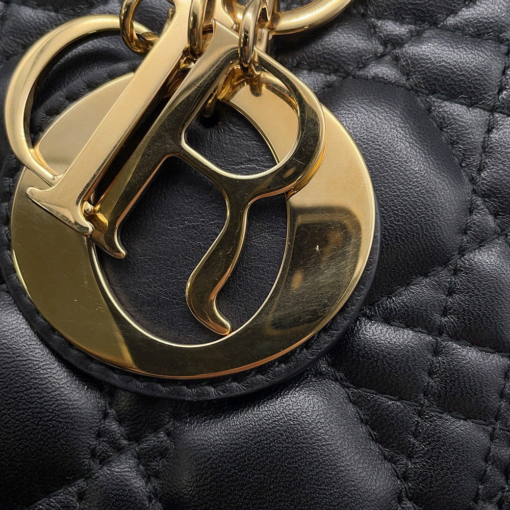 Dior Cannage Lady Dior 2WAY Handbag BlackCAL44550 Lambskin Size Medium