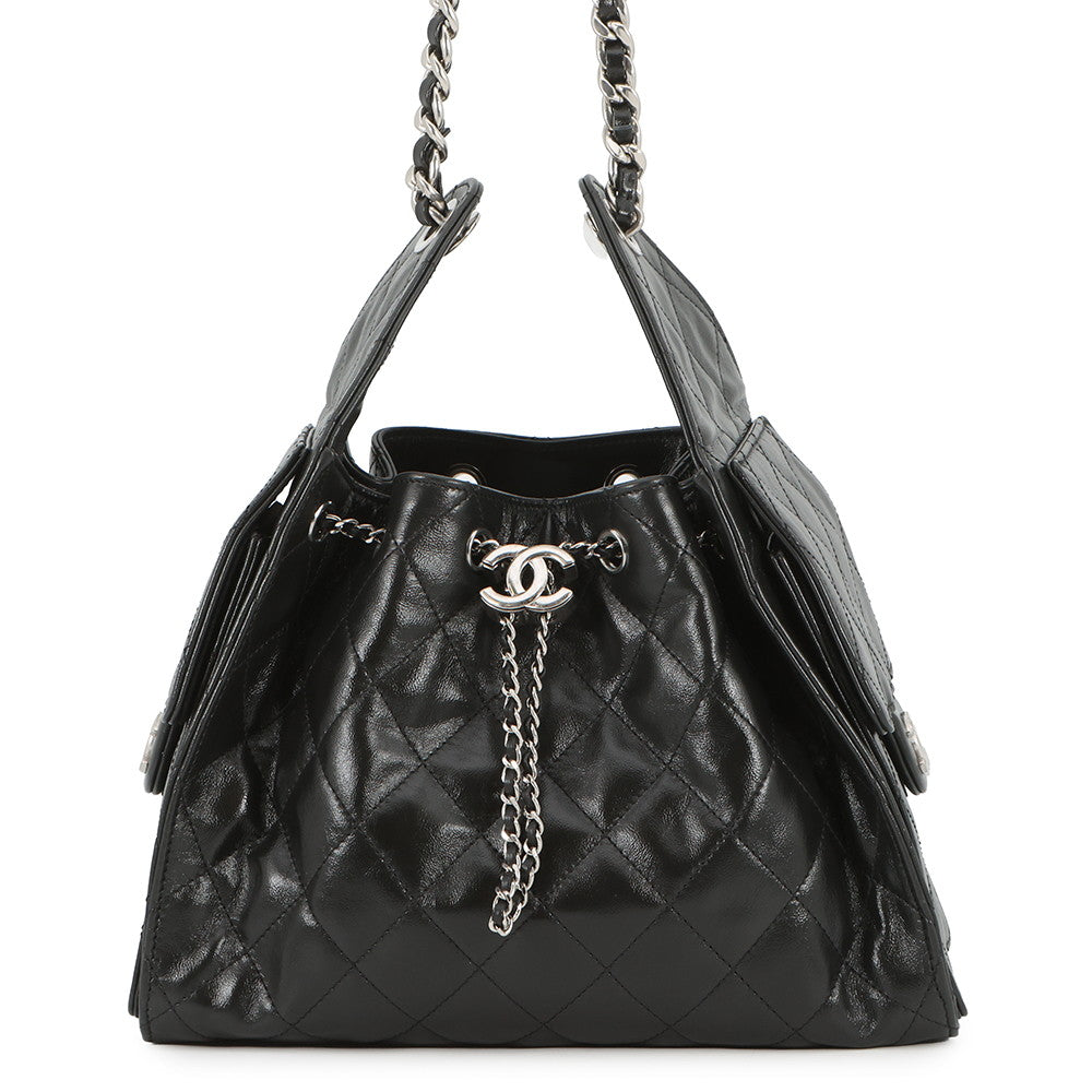 CHANEL CHANEL25 ChainShoulder Bag BlackAS5293 Shiny Crumple Calf Leather Size Small