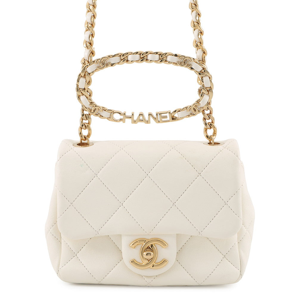 CHANEL Mini Matelasse Handle WhiteAS3450 Calf Leather