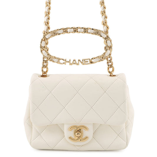 CHANEL Mini Matelasse Handle WhiteAS3450 Calf Leather