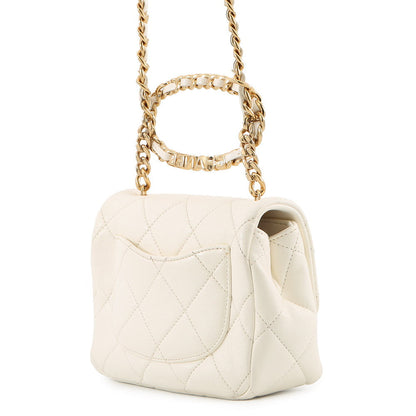 CHANEL Mini Matelasse Handle WhiteAS3450 Calf Leather