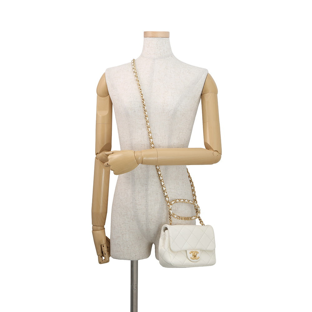 CHANEL Mini Matelasse Handle WhiteAS3450 Calf Leather