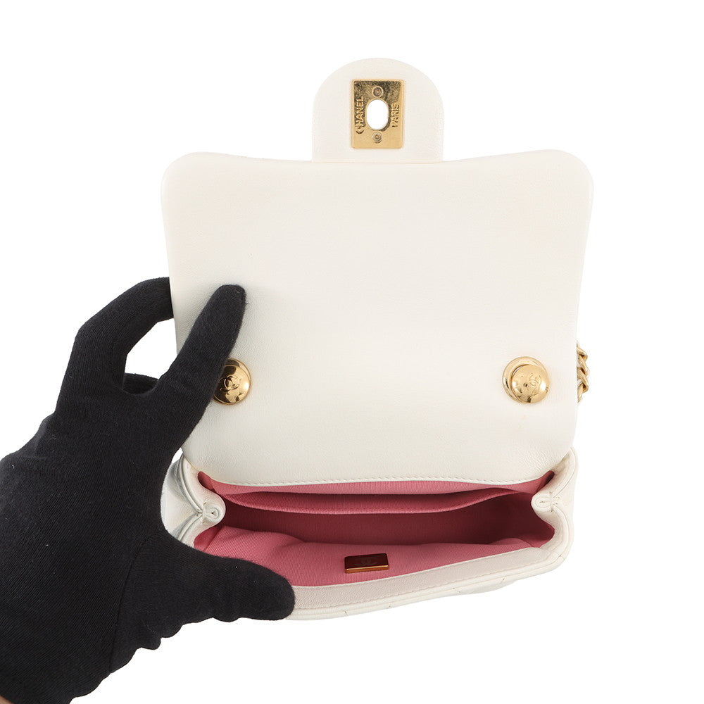 CHANEL Mini Matelasse Handle WhiteAS3450 Calf Leather