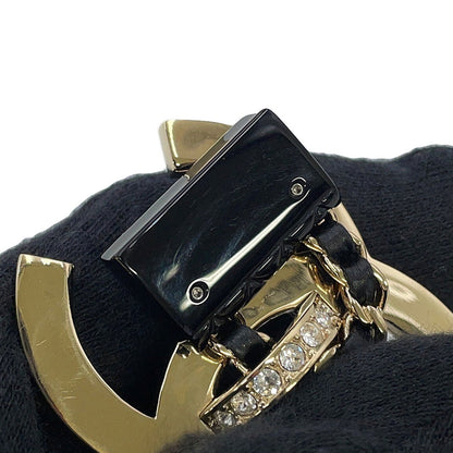 CHANEL CC Logo Bag Motif Brooch Gold/Black Gold Plated Leather Rhinestone