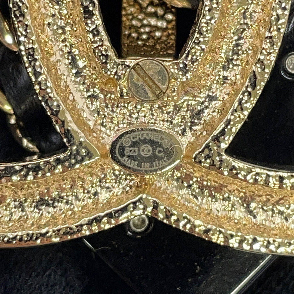 CHANEL CC Logo Bag Motif Brooch Gold/Black Gold Plated Leather Rhinestone